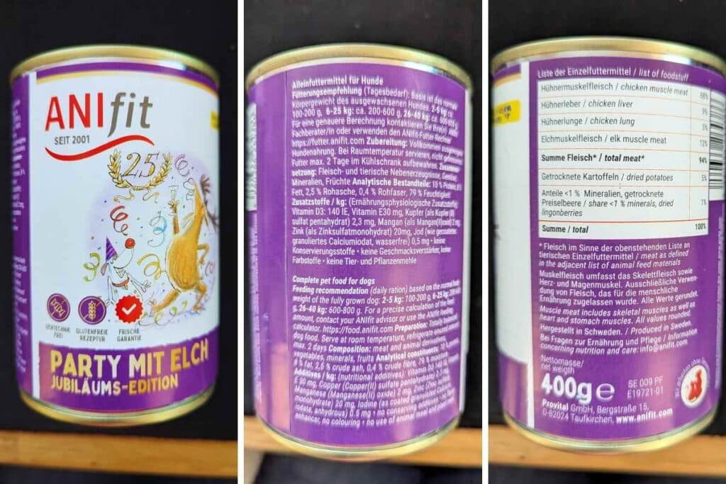 Anifit Hundefutter Party Elch und seine Bestandteile